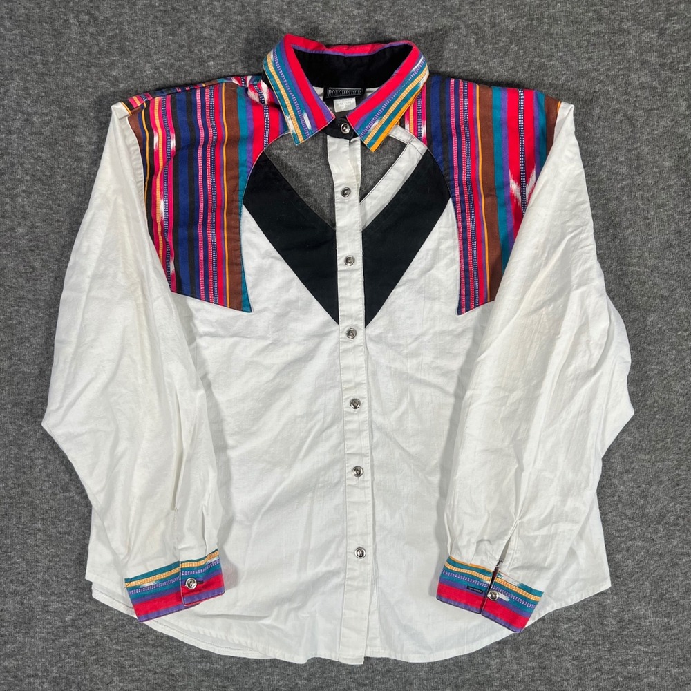 Vintage Roughrider Circle T Western Shirt White Striped Yoke Cutout XL C1098